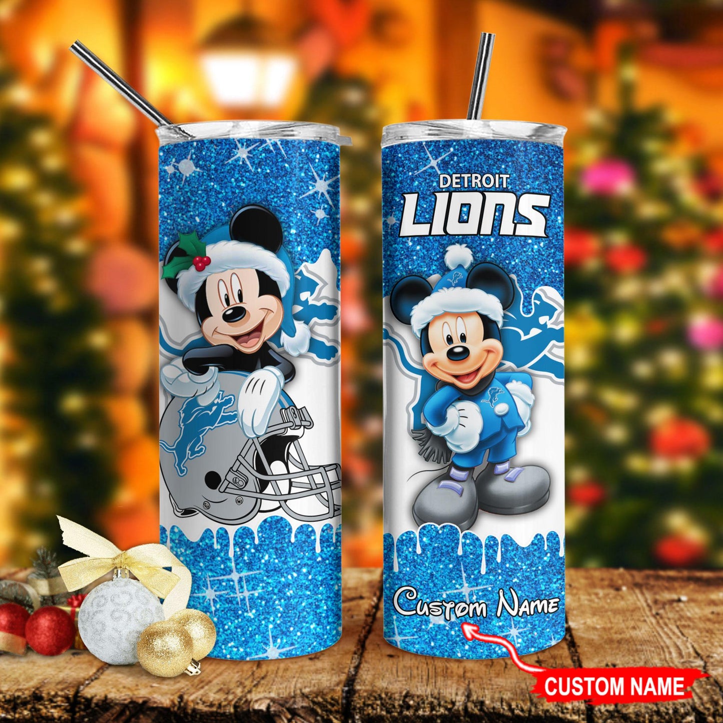 Detroit Lions Personalized Glitter Tumbler With Stainless Steel Straw BGGTS119
