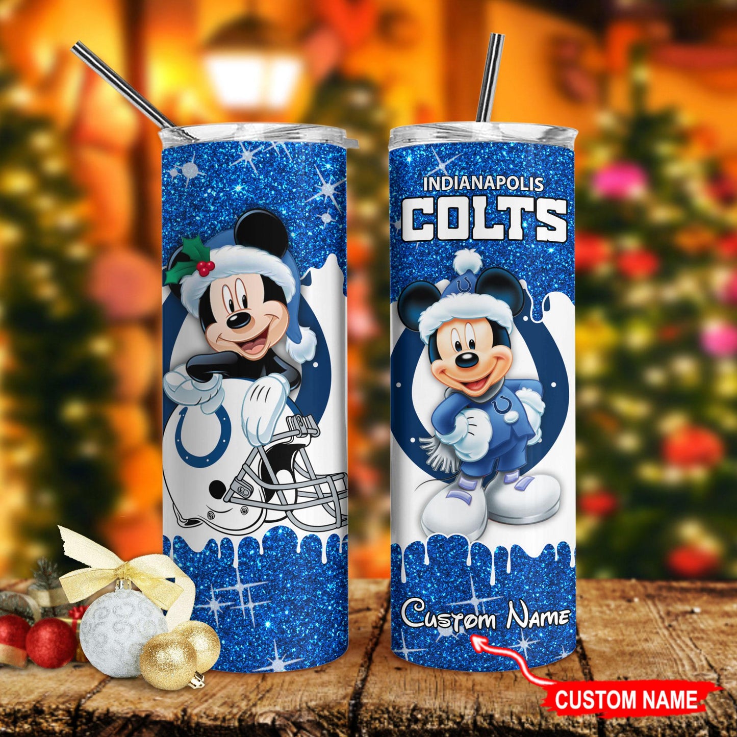 Indianapolis Colts Personalized Glitter Tumbler With Stainless Steel Straw BGGTS116