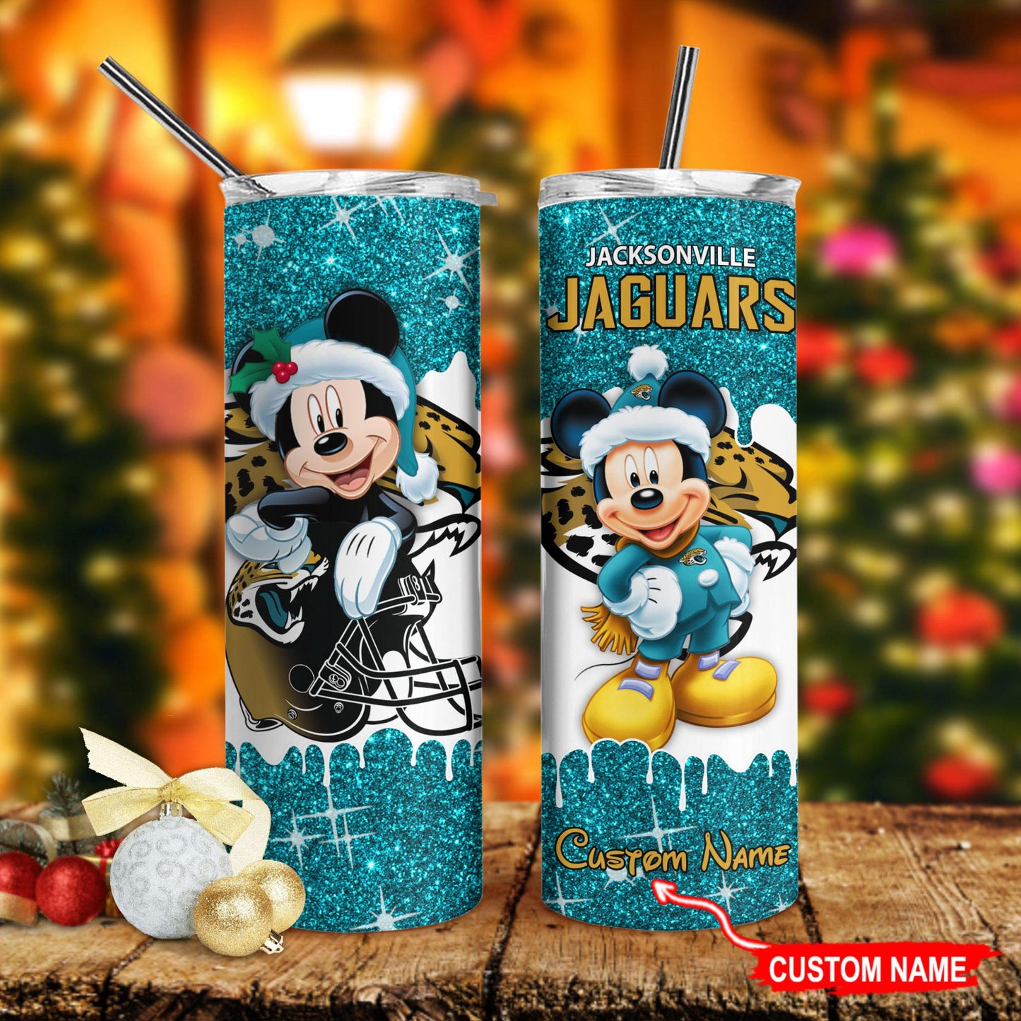 Jacksonville Jaguars Personalized Glitter Tumbler With Stainless Steel Straw BGGTS115