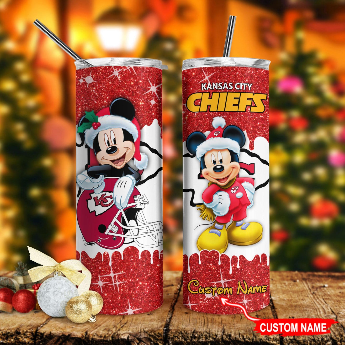 Kansas City Chiefs Personalized Glitter Tumbler With Stainless Steel Straw BGGTS114
