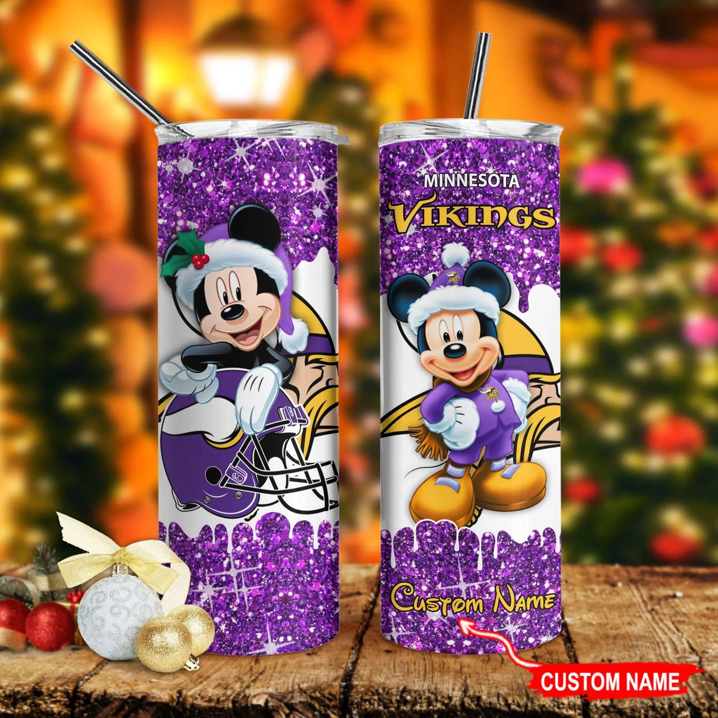 Minnesota Vikings Personalized Glitter Tumbler With Stainless Steel Straw BGGTS112