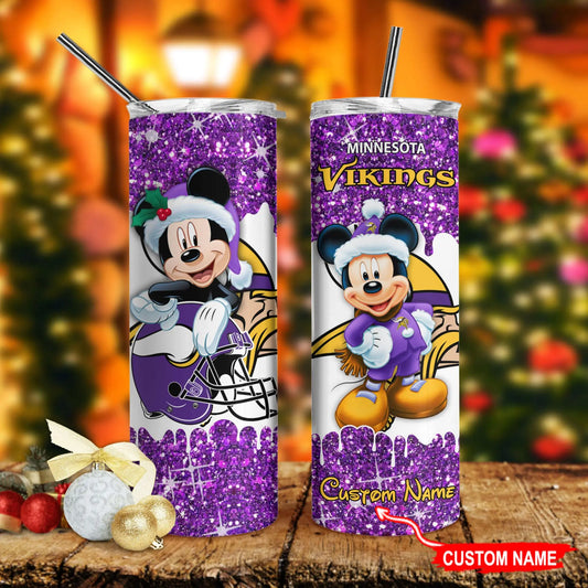 Minnesota Vikings Personalized Glitter Tumbler With Stainless Steel Straw BGGTS112