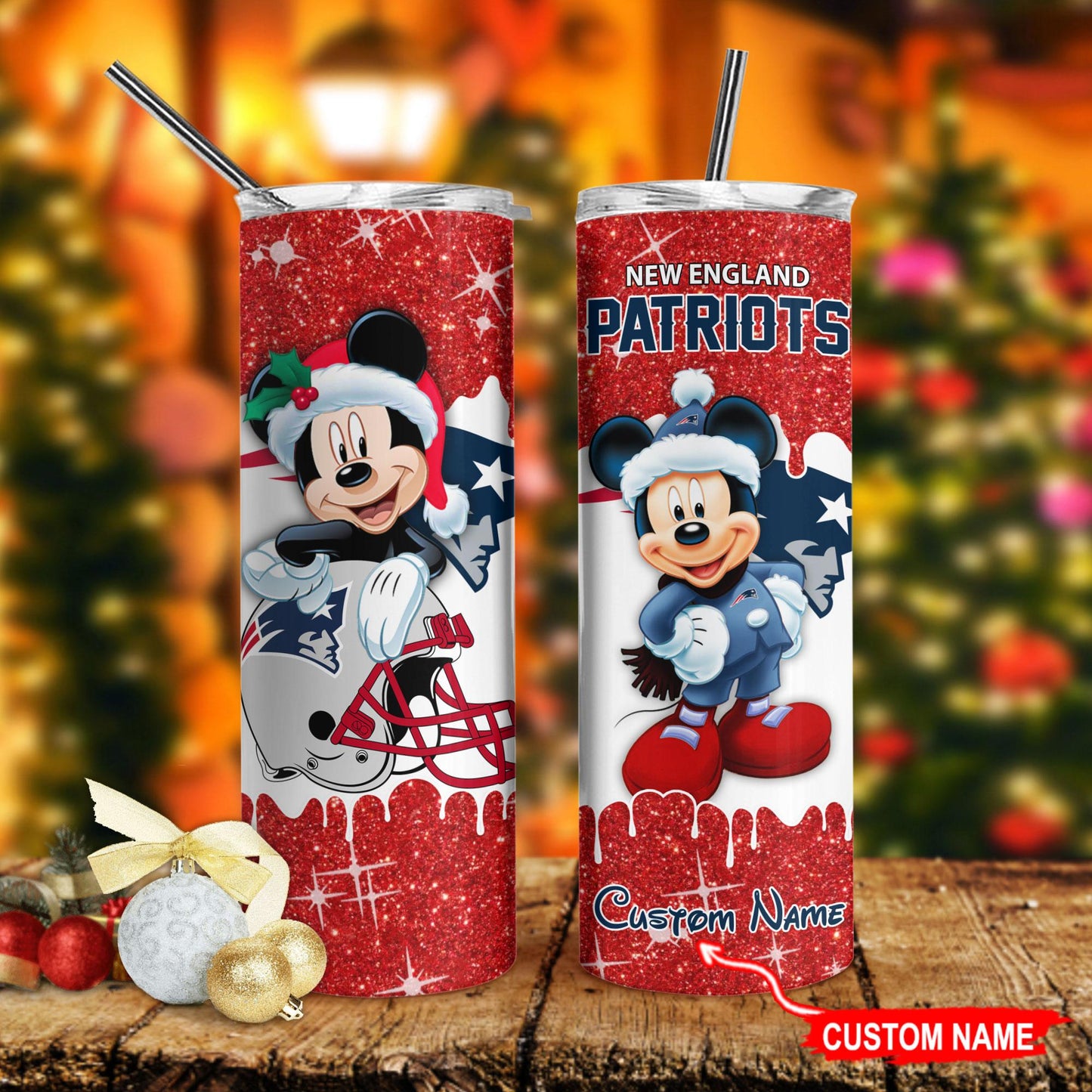 New England Patriots Personalized Glitter Tumbler With Stainless Steel Straw BGGTS111