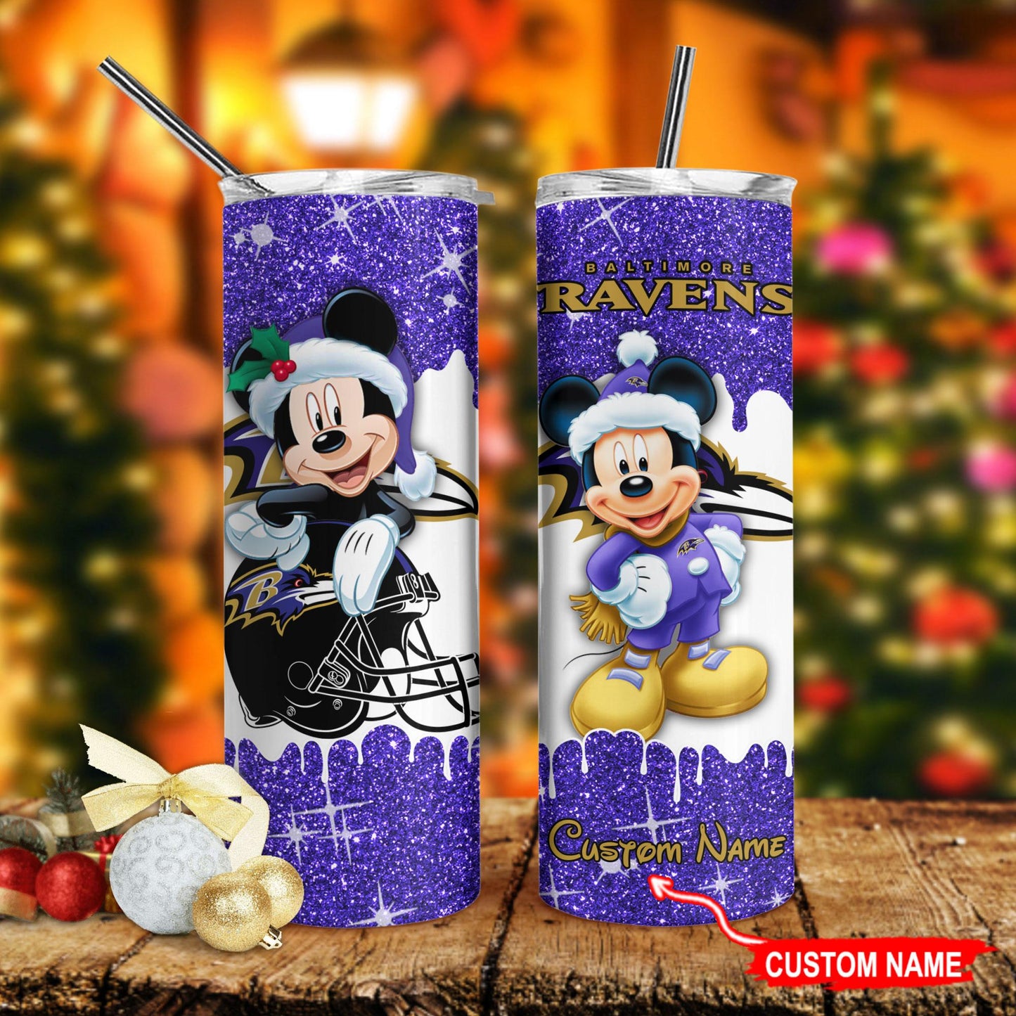 Baltimore Ravens Personalized Glitter Tumbler With Stainless Steel Straw BGGTS127