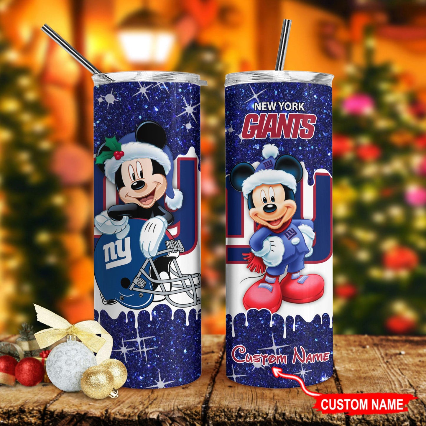 New York Giants Personalized Glitter Tumbler With Stainless Steel Straw BGGTS109