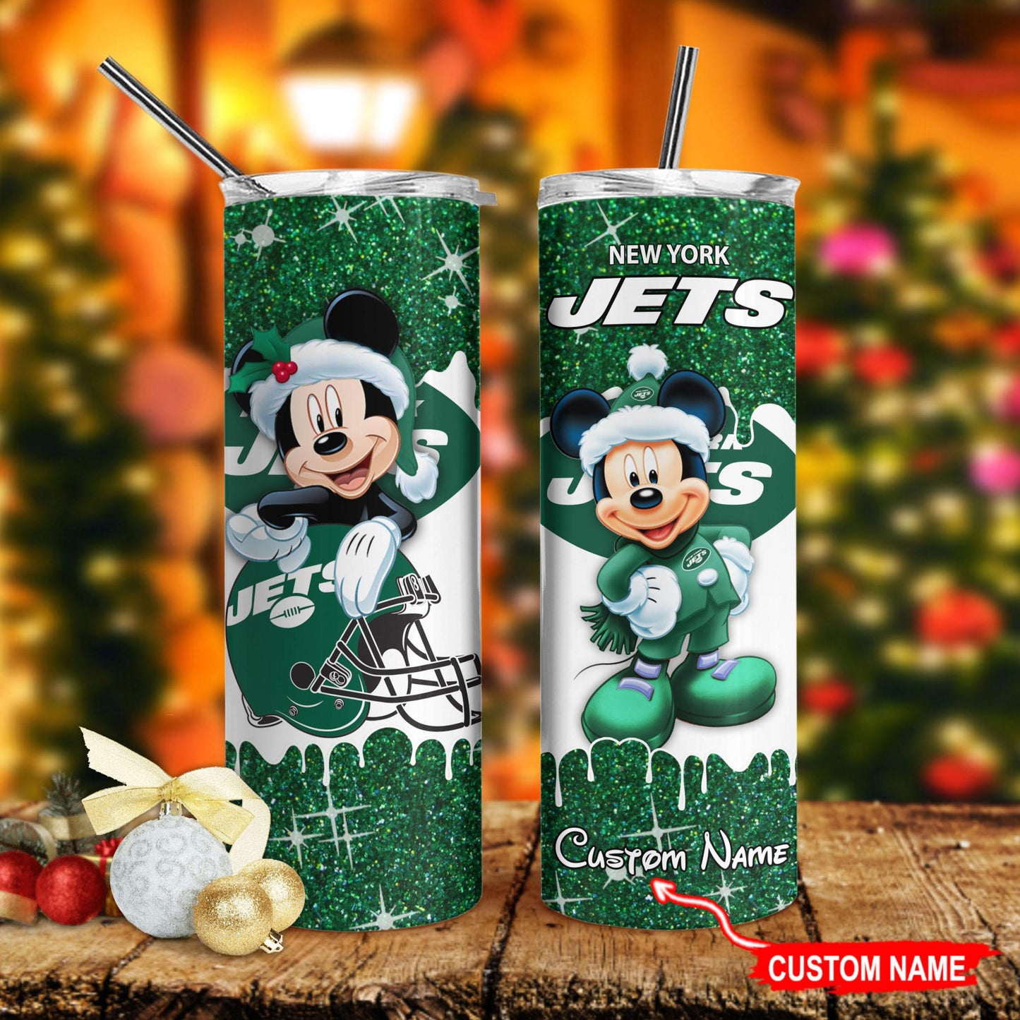 New York Jets Personalized Glitter Tumbler With Stainless Steel Straw BGGTS108