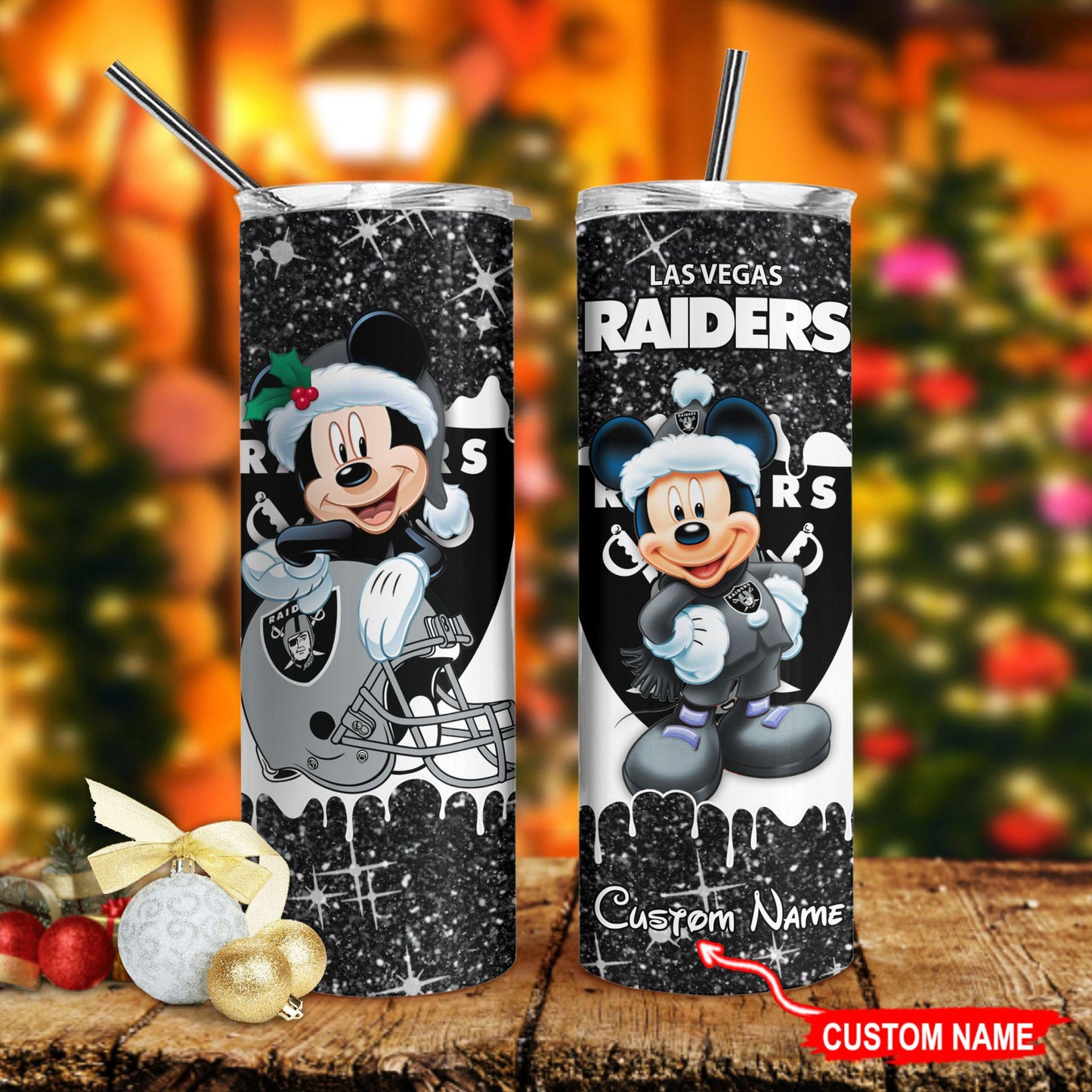Las Vegas Raiders Personalized Glitter Tumbler With Stainless Steel Straw BGGTS107