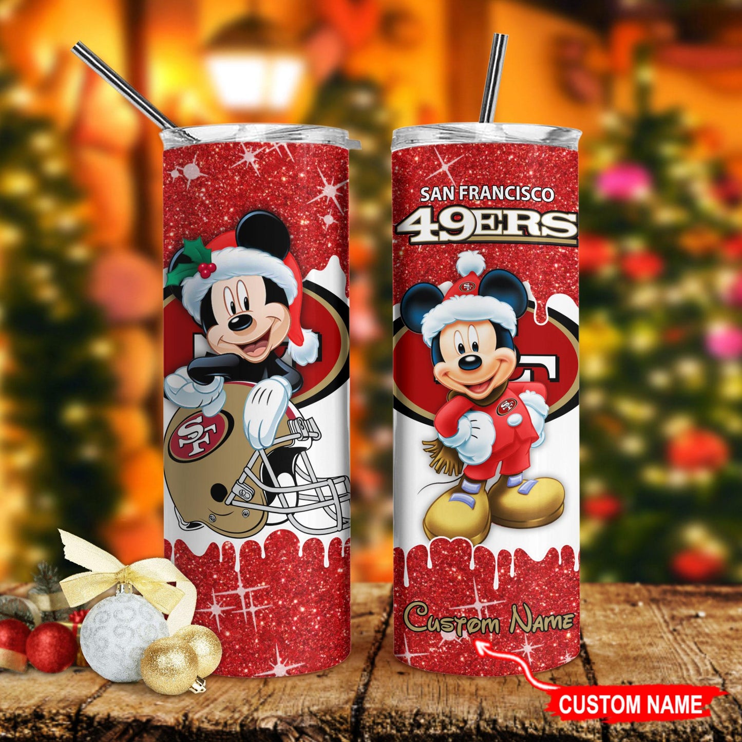 San Francisco 49ers Personalized Glitter Tumbler With Stainless Steel Straw BGGTS102