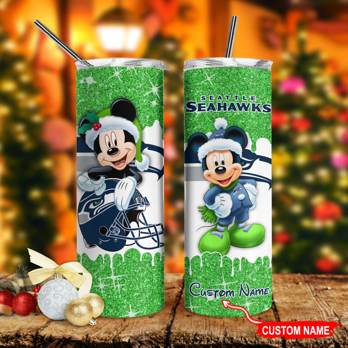 Seattle Seahawks Personalized Glitter Tumbler With Stainless Steel Straw BGGTS101