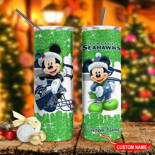 Seattle Seahawks Personalized Glitter Tumbler With Stainless Steel Straw BGGTS101
