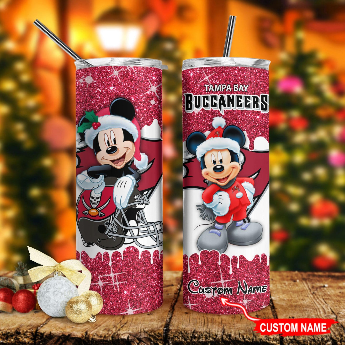 Tampa Bay Buccaneers Personalized Glitter Tumbler With Stainless Steel Straw BGGTS100