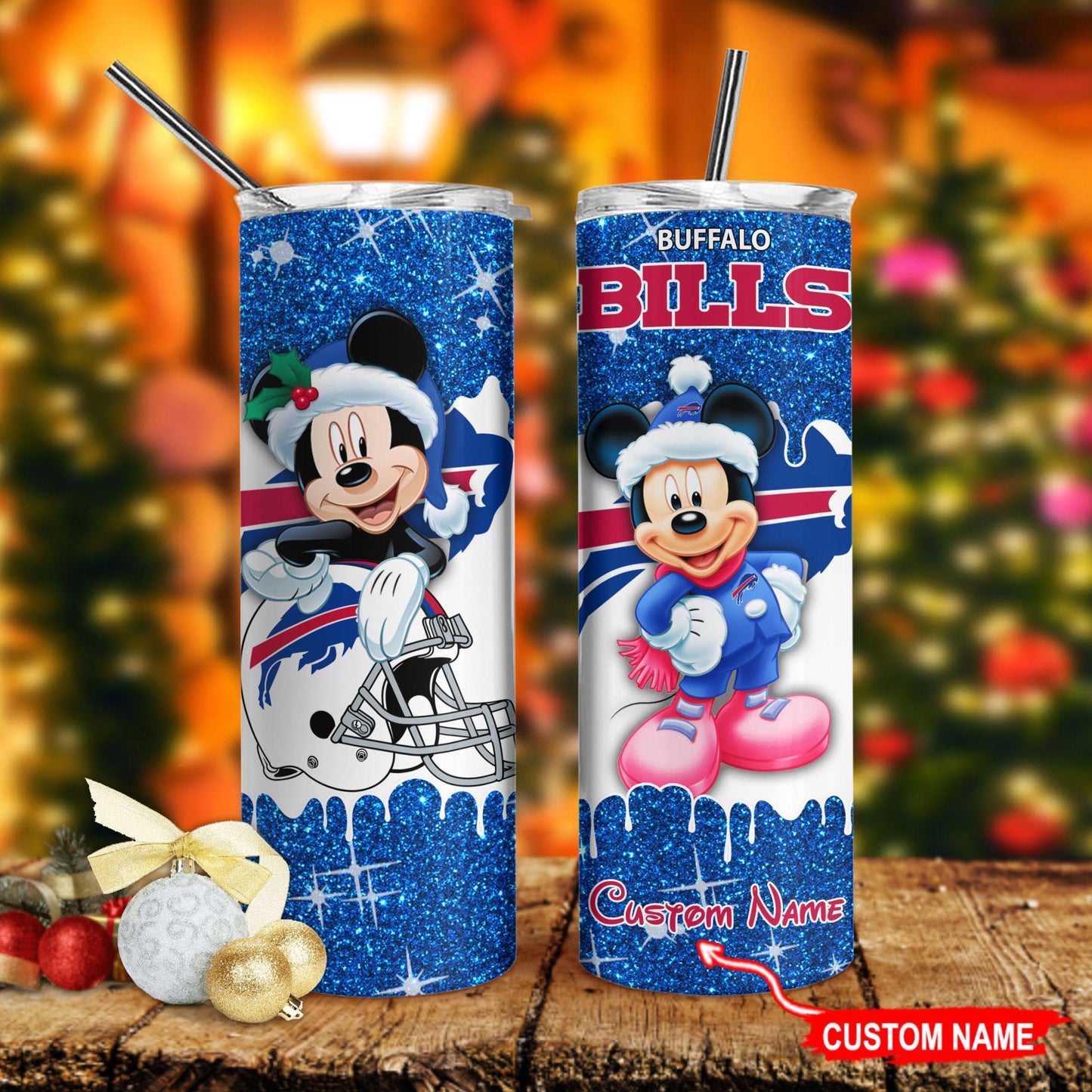 Buffalo Bills Personalized Glitter Tumbler With Stainless Steel Straw BGGTS126