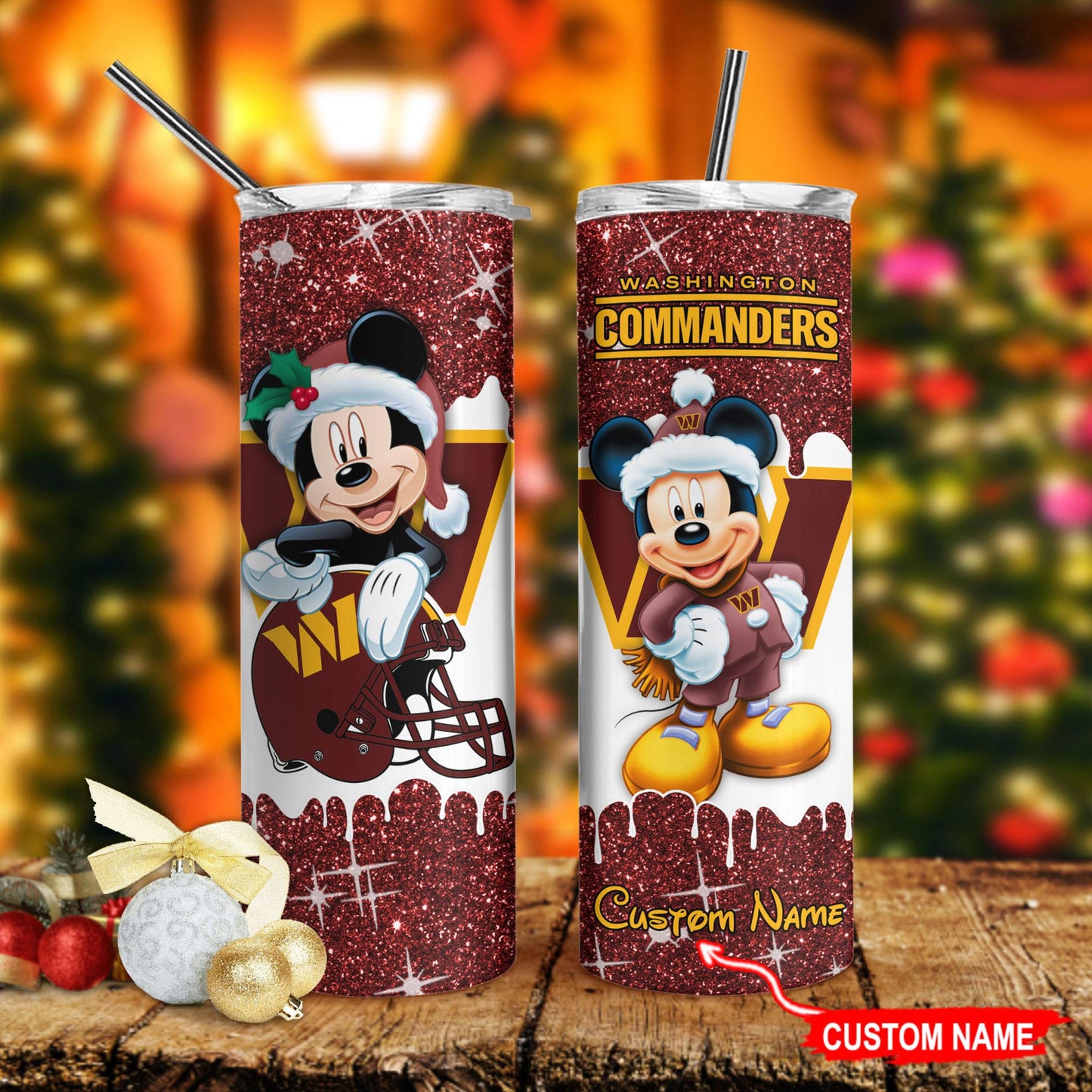 Washington Commanders Personalized Glitter Tumbler With Stainless Steel Straw BGGTS098