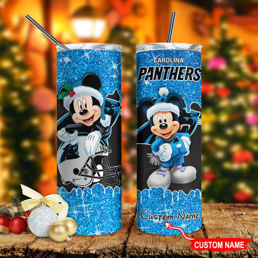 Carolina Panthers Personalized Glitter Tumbler With Stainless Steel Straw BGGTS125