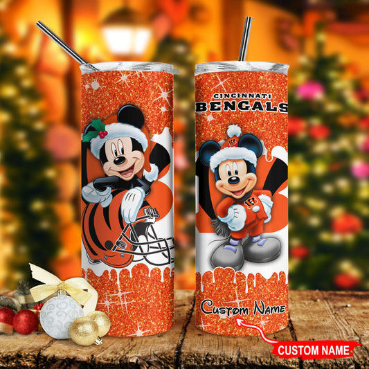 Cincinnati Bengals Personalized Glitter Tumbler With Stainless Steel Straw BGGTS123
