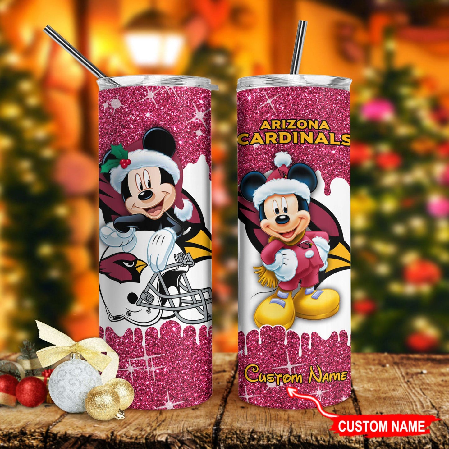 Arizona Cardinals Personalized Glitter Tumbler With Stainless Steel Straw BGGTS129