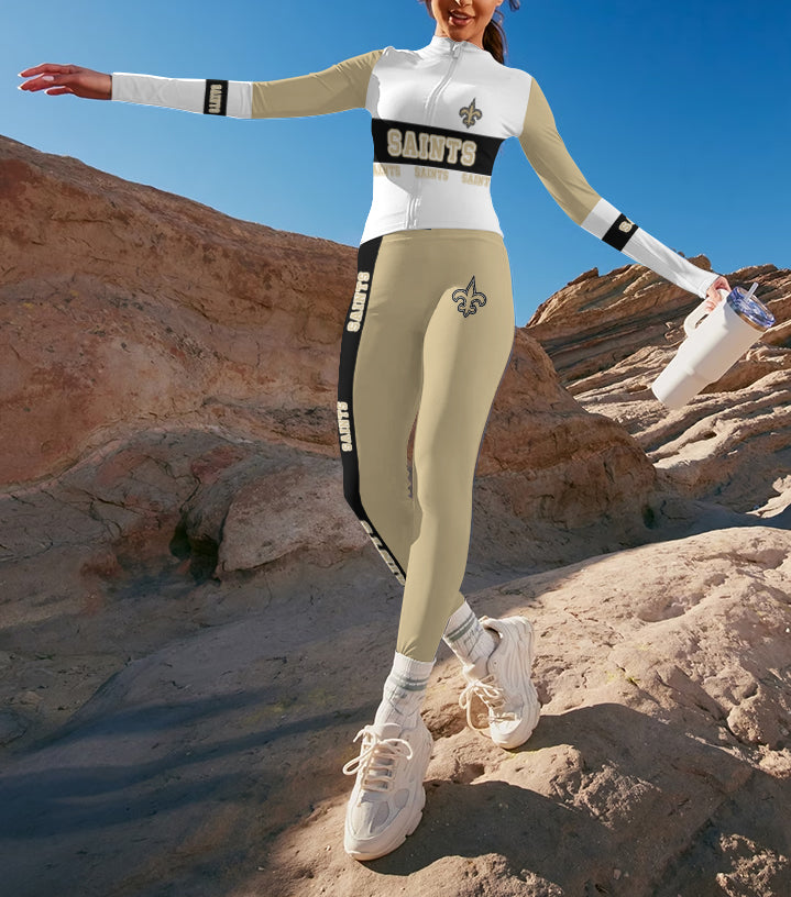New Orleans Saints 2 Piece Workout  Sets :Sculpt High Waist Gym Leggings & long Sleeve Sports Top (1)