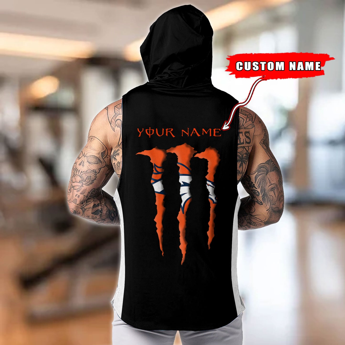 Denver Broncos Personalied Men Workout Hooded Tank Top AZBTMHTT000010