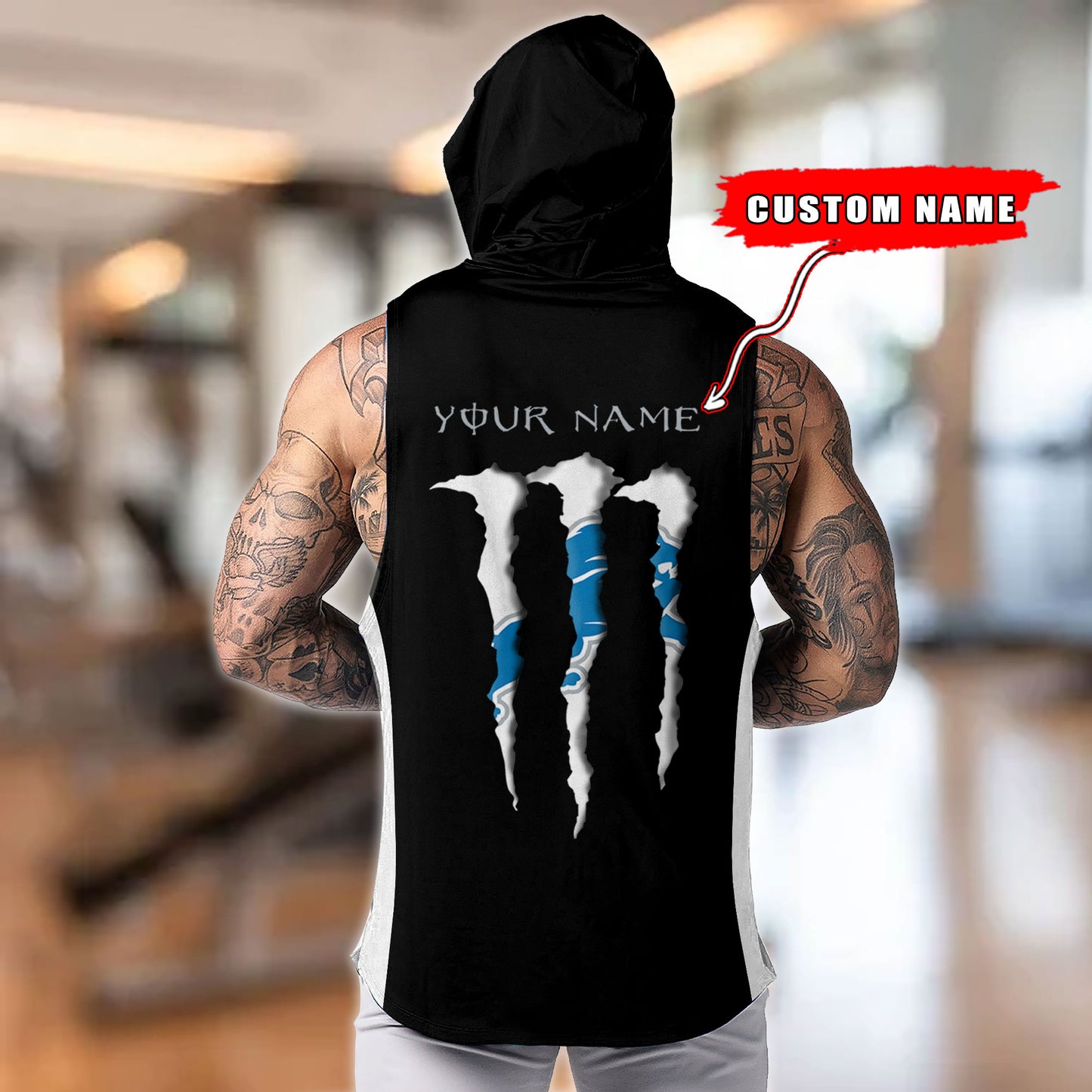 Detroit Lions Personalied Men Workout Hooded Tank Top AZBTMHTT000011