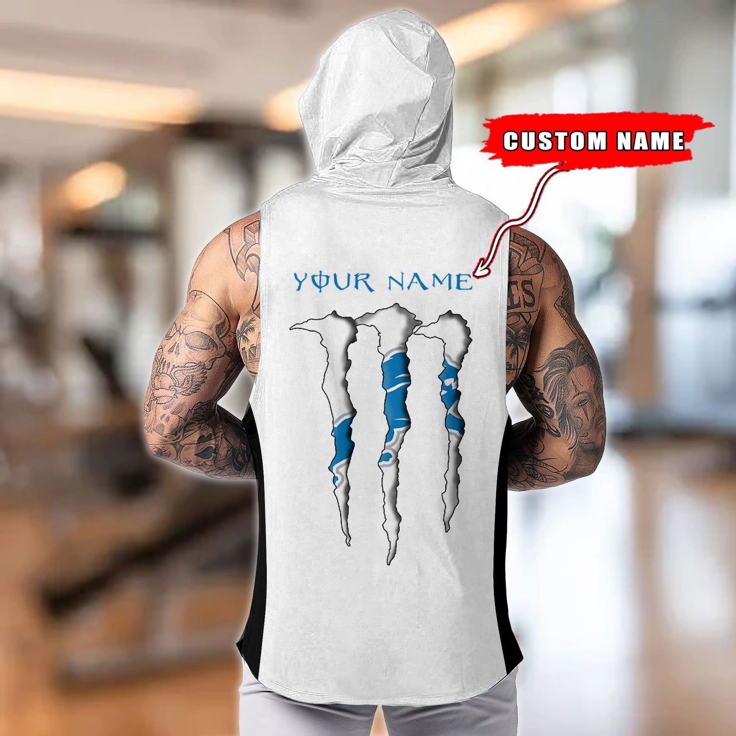 Detroit Lions Personalied Men Workout Hooded Tank Top AZBTMHTT000011