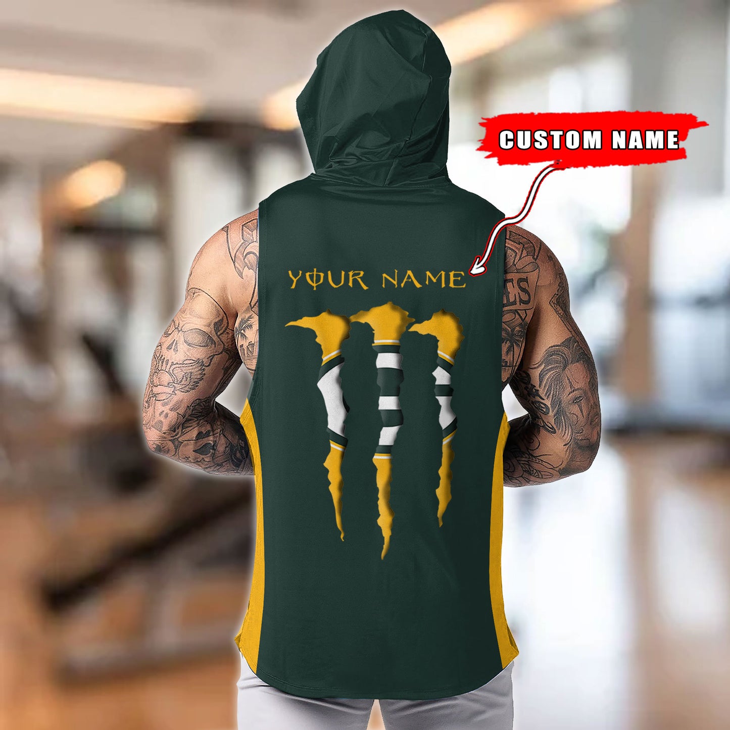 Green Bay Packers Personalied Men Workout Hooded Tank Top AZBTMHTT000012