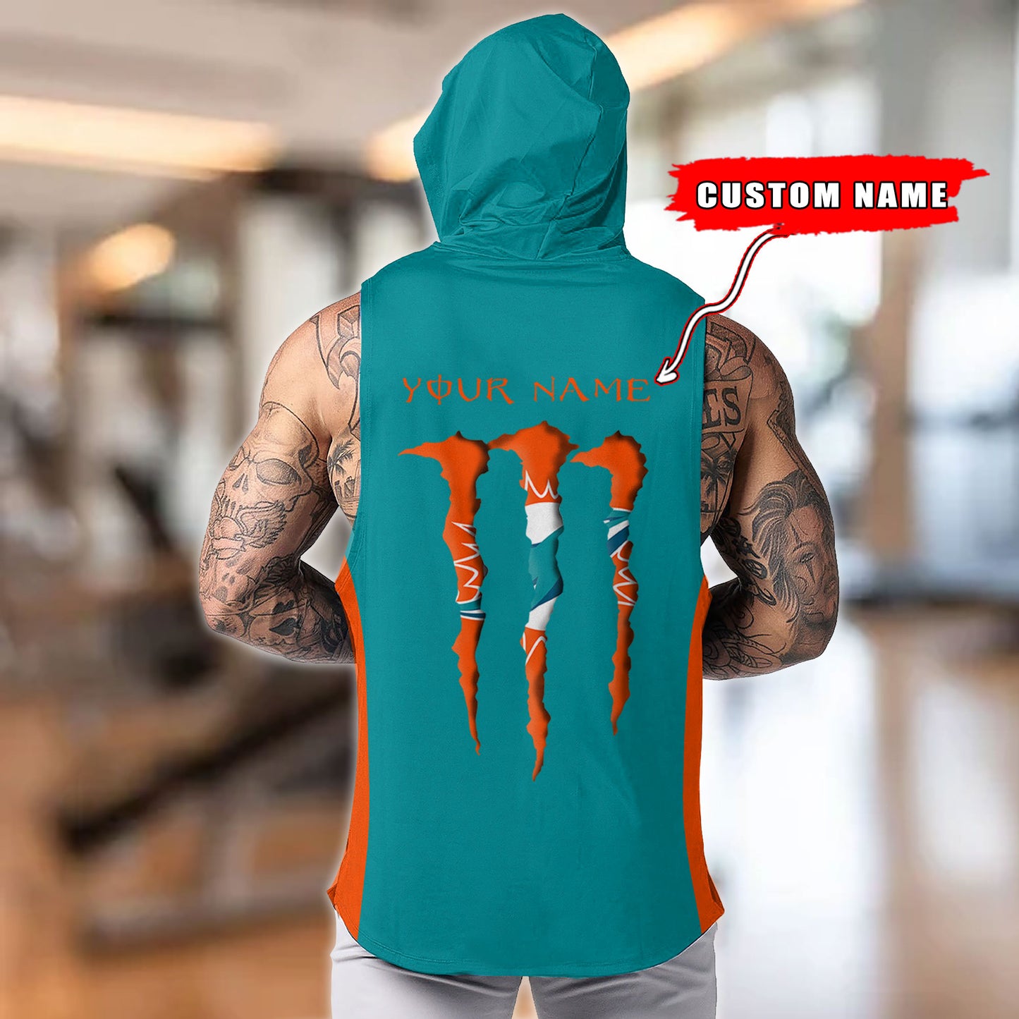 Miami Dolphins Personalied Men Workout Hooded Tank Top AZBTMHTT000017