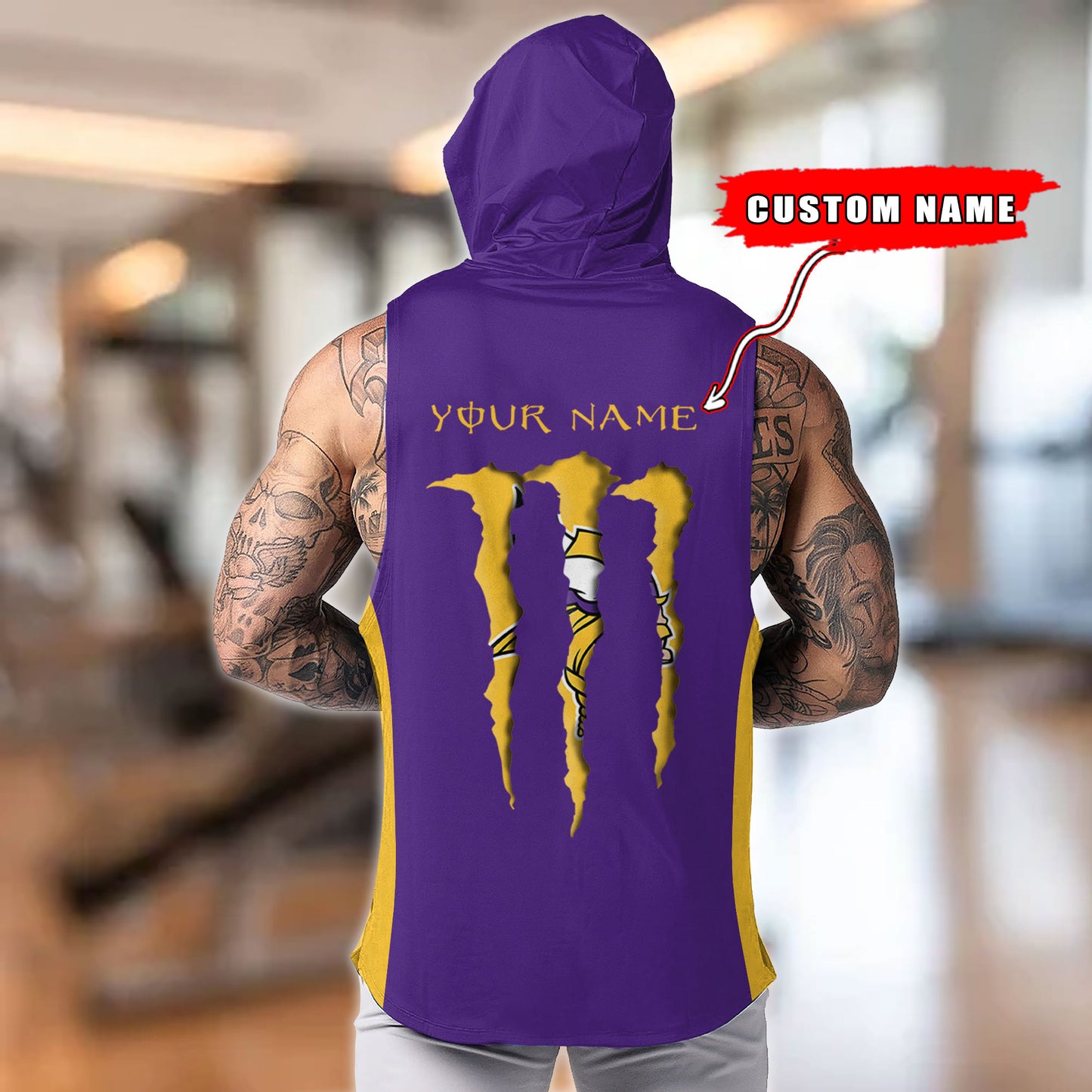 Minnesota Vikings Personalied Men Workout Hooded Tank Top AZBTMHTT000018