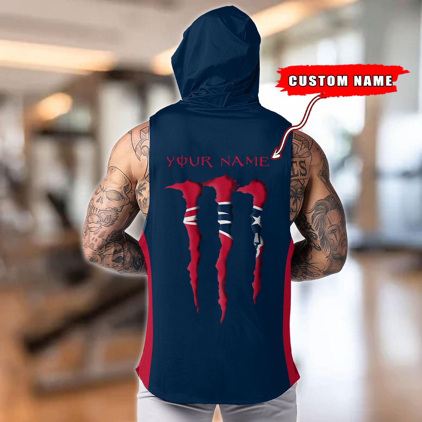 New England Patriots Personalied Men Workout Hooded Tank Top AZBTMHTT000019