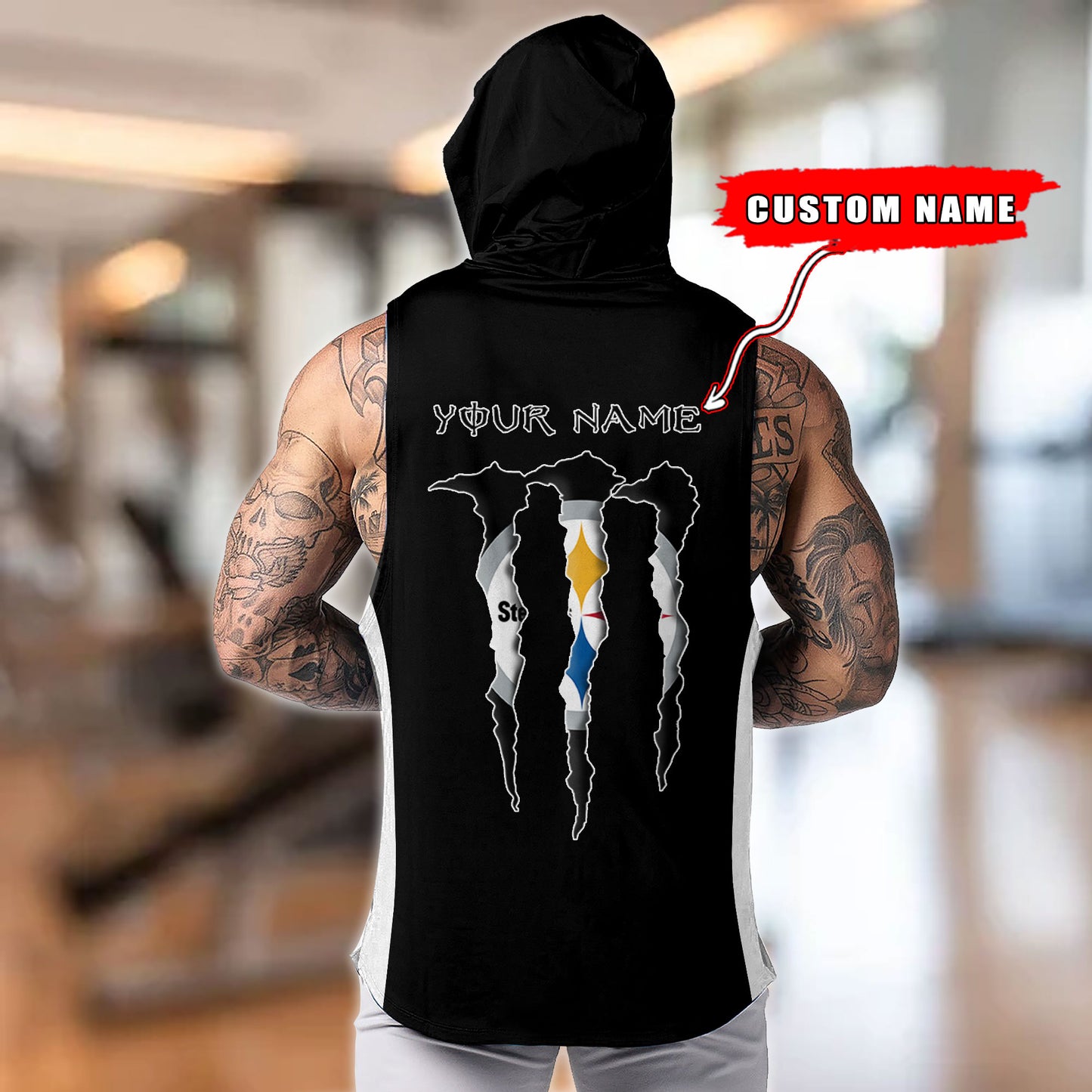 Pittsburgh Steelers Personalied Men Workout Hooded Tank Top AZBTMHTT000025
