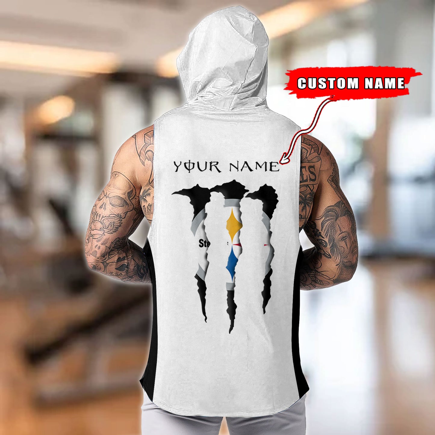 Pittsburgh Steelers Personalied Men Workout Hooded Tank Top AZBTMHTT000025