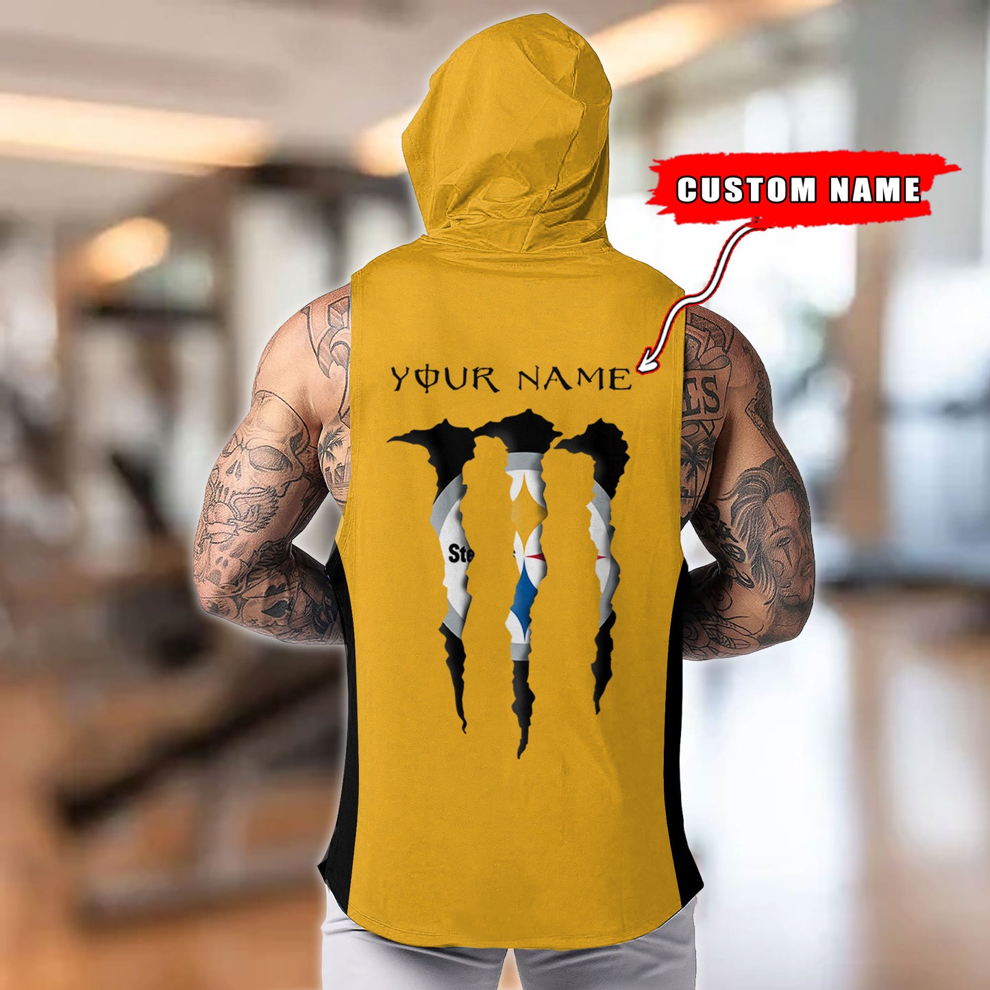 Pittsburgh Steelers Personalied Men Workout Hooded Tank Top AZBTMHTT000025