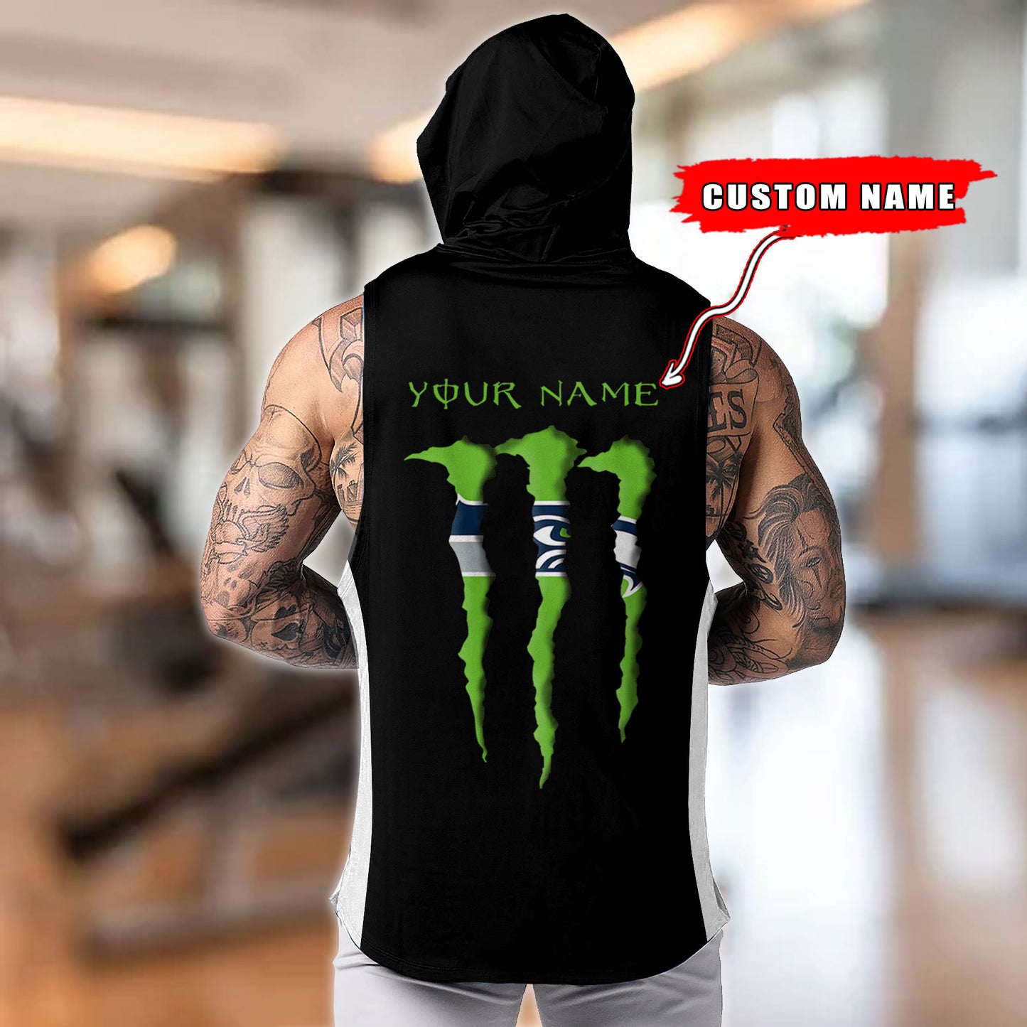 Seattle Seahawks Personalied Men Workout Hooded Tank Top AZBTMHTT000029