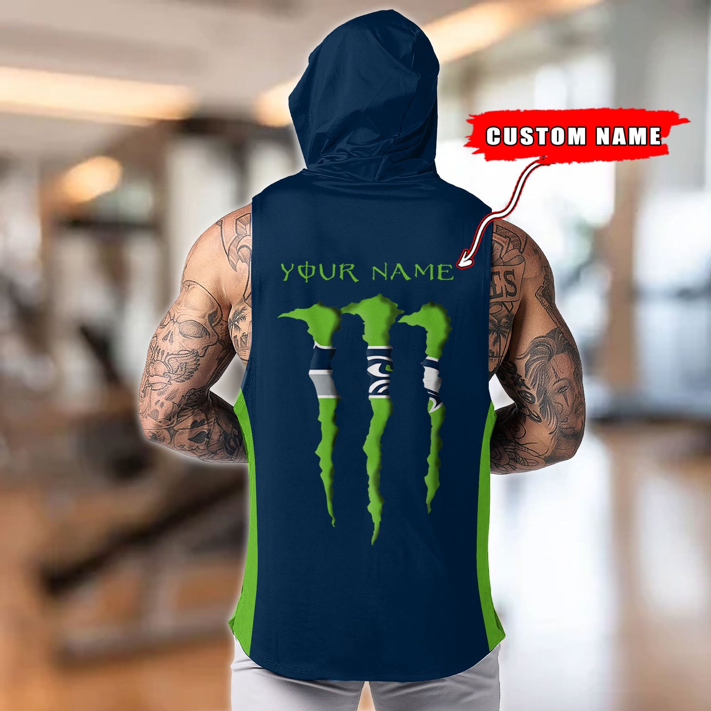 Seattle Seahawks Personalied Men Workout Hooded Tank Top AZBTMHTT000029