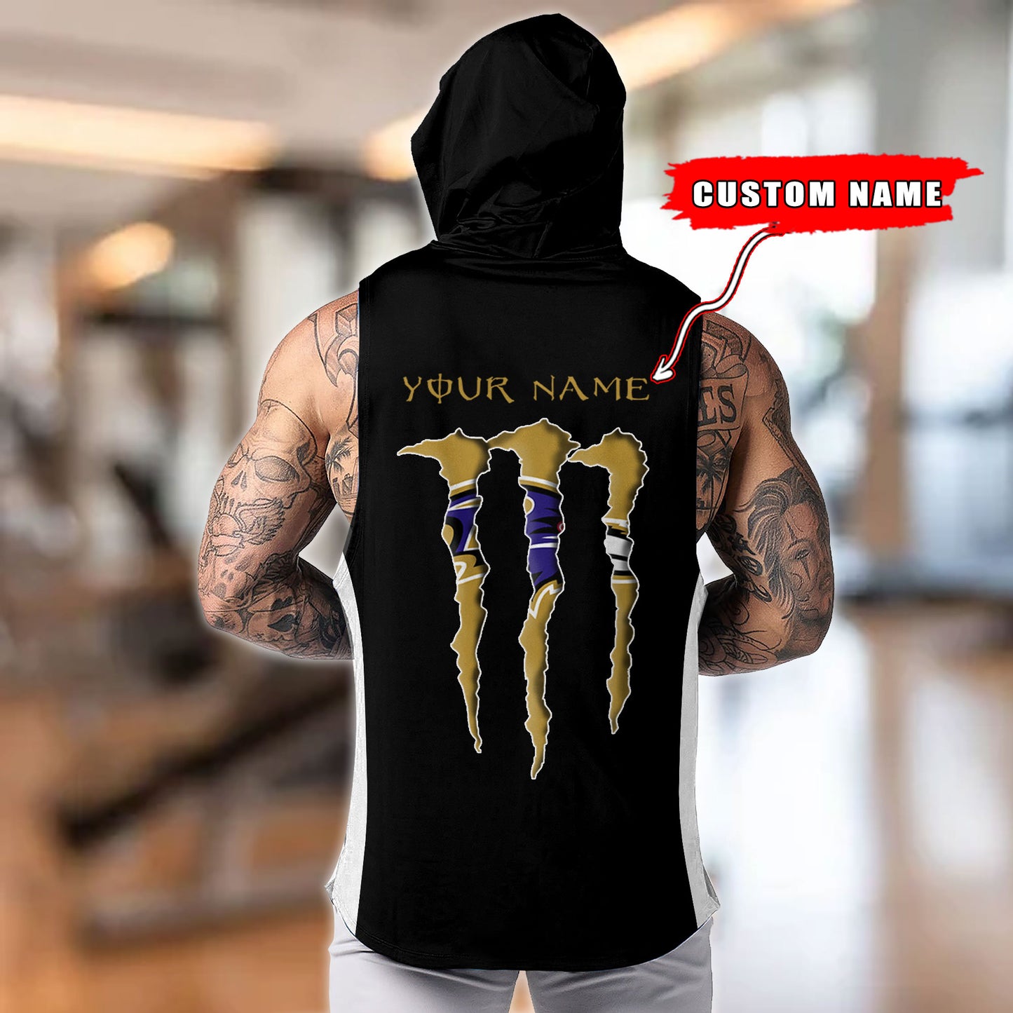 Baltimore Ravens Personalied Men Workout Hooded Tank Top AZBTMHTT000003