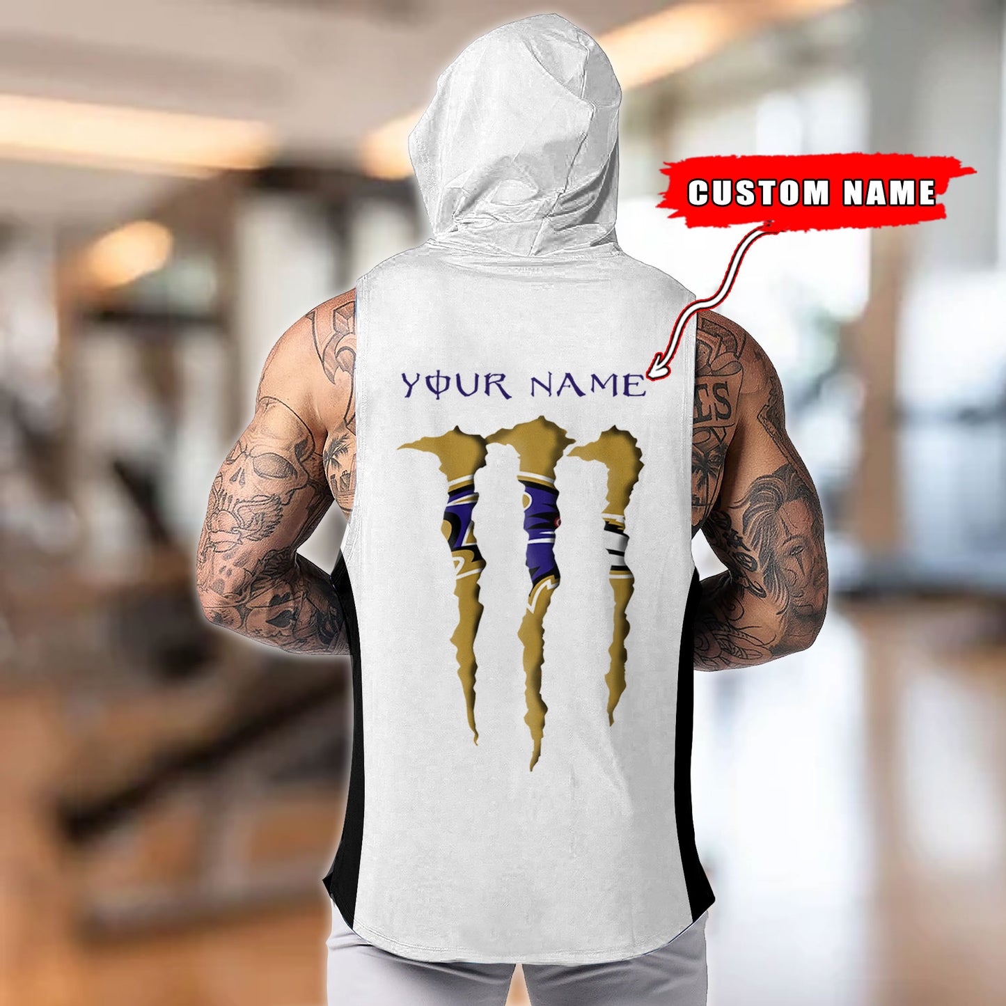 Baltimore Ravens Personalied Men Workout Hooded Tank Top AZBTMHTT000003