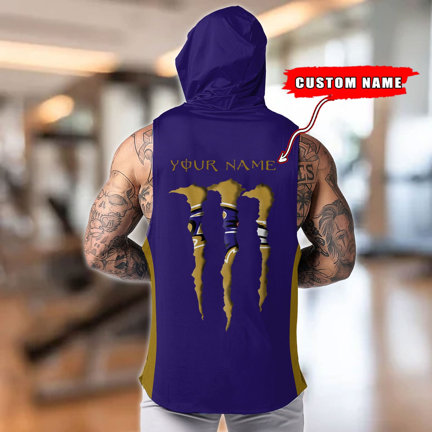 Baltimore Ravens Personalied Men Workout Hooded Tank Top AZBTMHTT000003