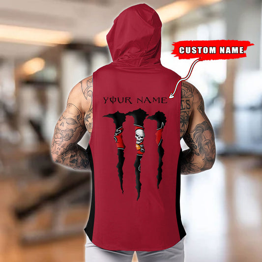 Tampa Bay Buccaneers Personalied Men Workout Hooded Tank Top AZBTMHTT000030