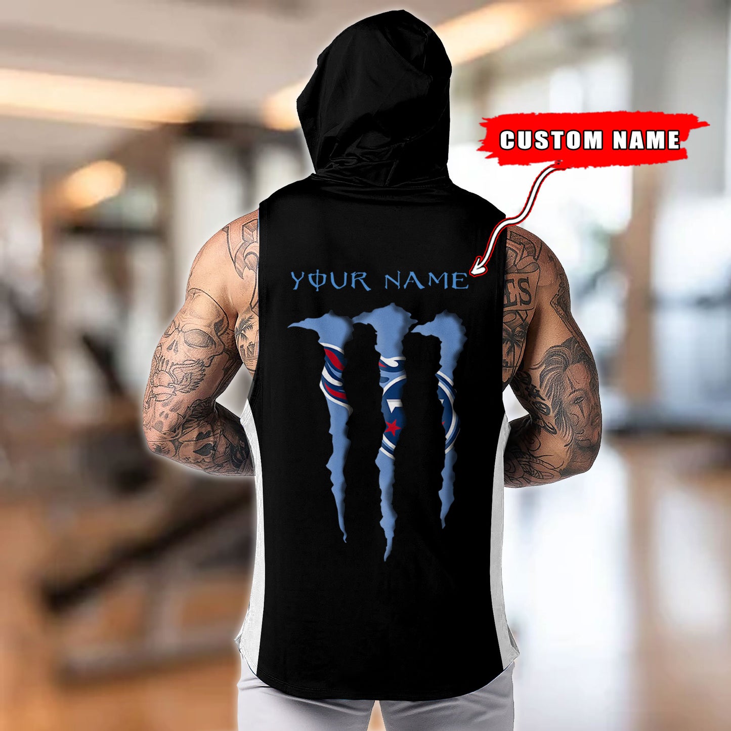 Tennessee Titans Personalied Men Workout Hooded Tank Top AZBTMHTT000031