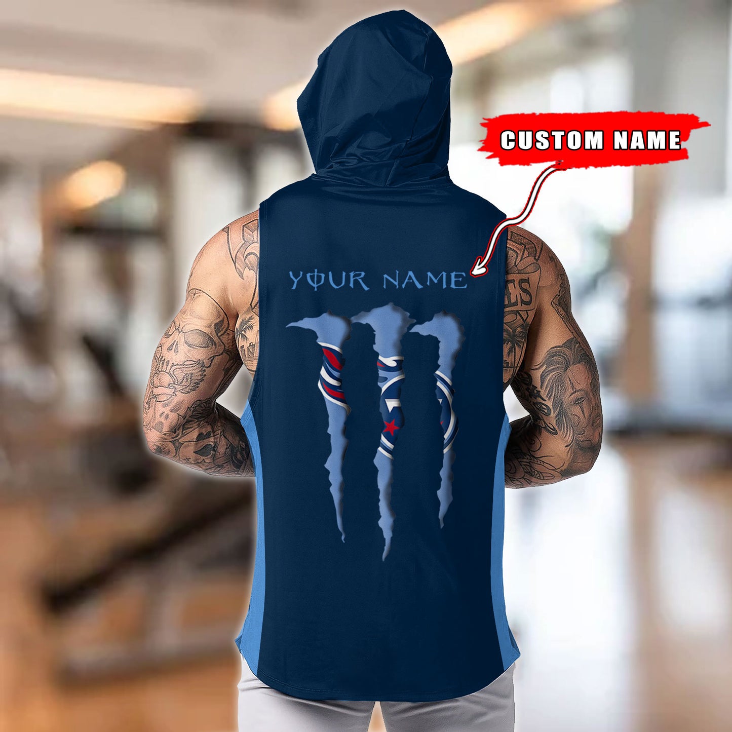 Tennessee Titans Personalied Men Workout Hooded Tank Top AZBTMHTT000031