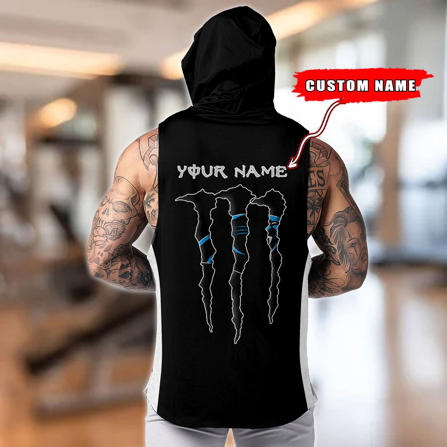 Carolina Panthers Personalied Men Workout Hooded Tank Top AZBTMHTT000005
