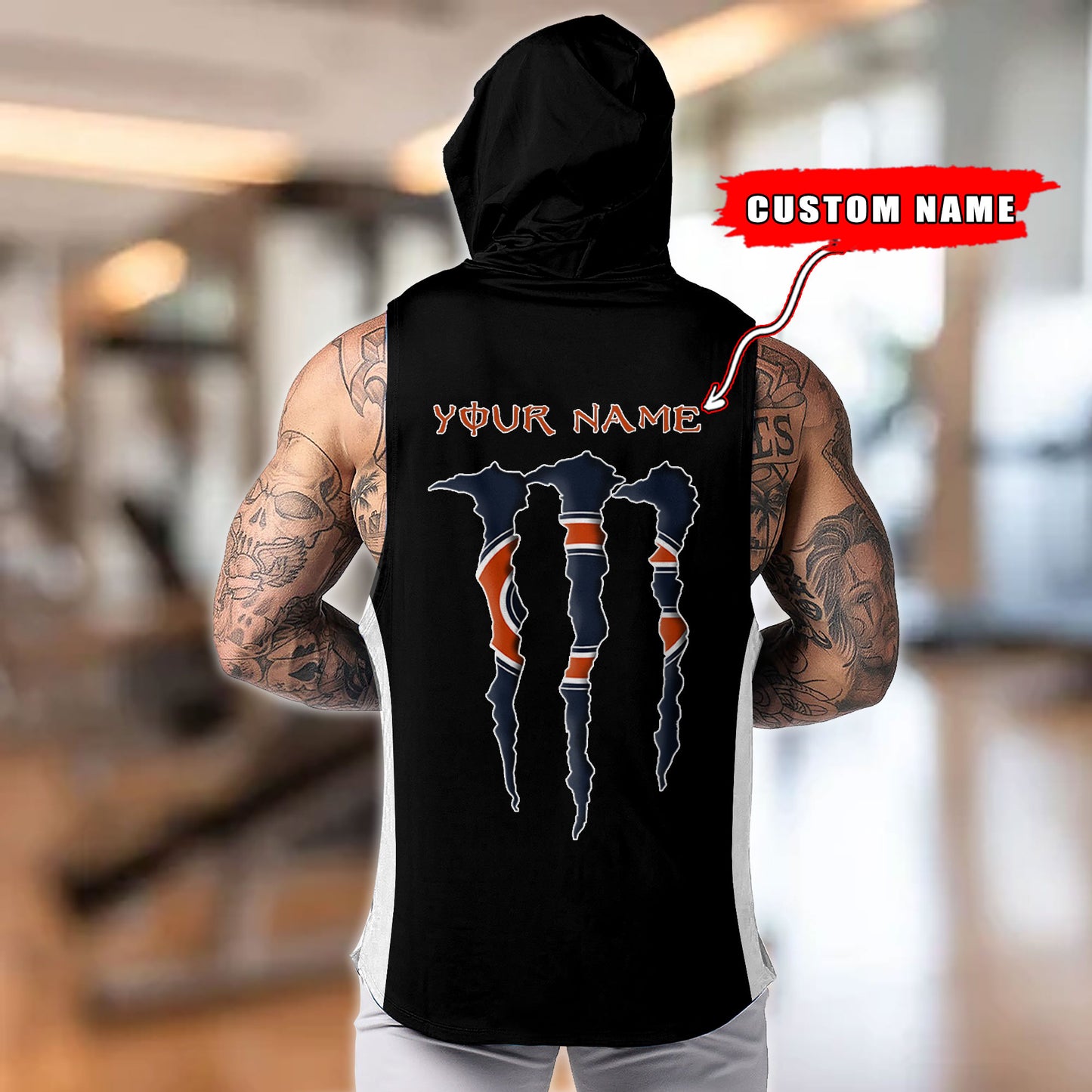 Chicago Bears Personalied Men Workout Hooded Tank Top AZBTMHTT000006