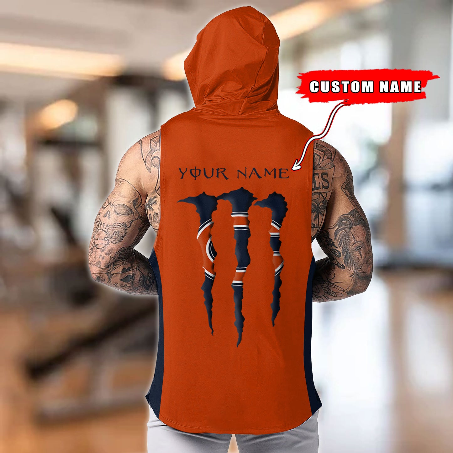 Chicago Bears Personalied Men Workout Hooded Tank Top AZBTMHTT000006