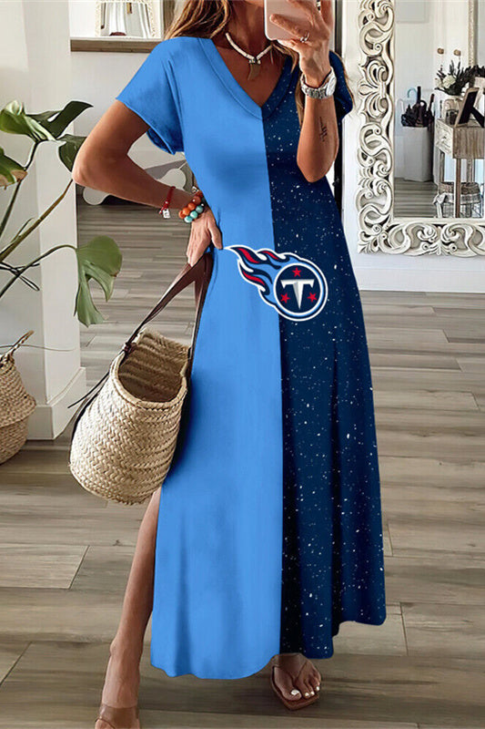 Tennessee Titans V-Neck Side Slit Long Dress AZBTVSD000401