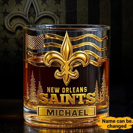 New Orleans Saints Golden Logo Whiskey Glass SP25