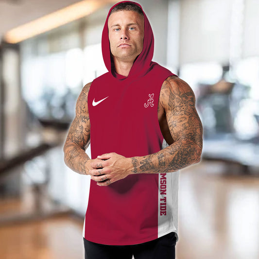 Alabama Crimson Personalized Men Workout Hooded Tank Top AZBTMHTT000065