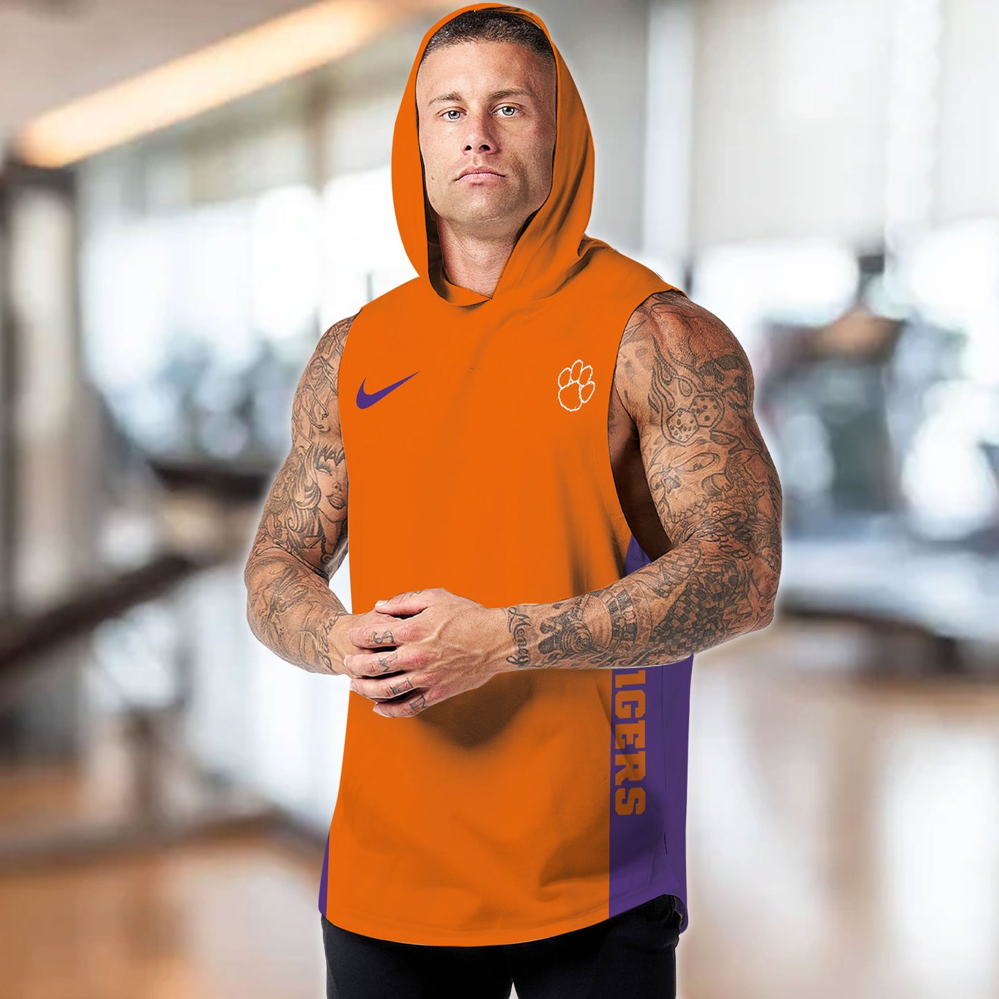 Clemson Tigers Personalized Men Workout Hooded Tank Top AZBTMHTT000069