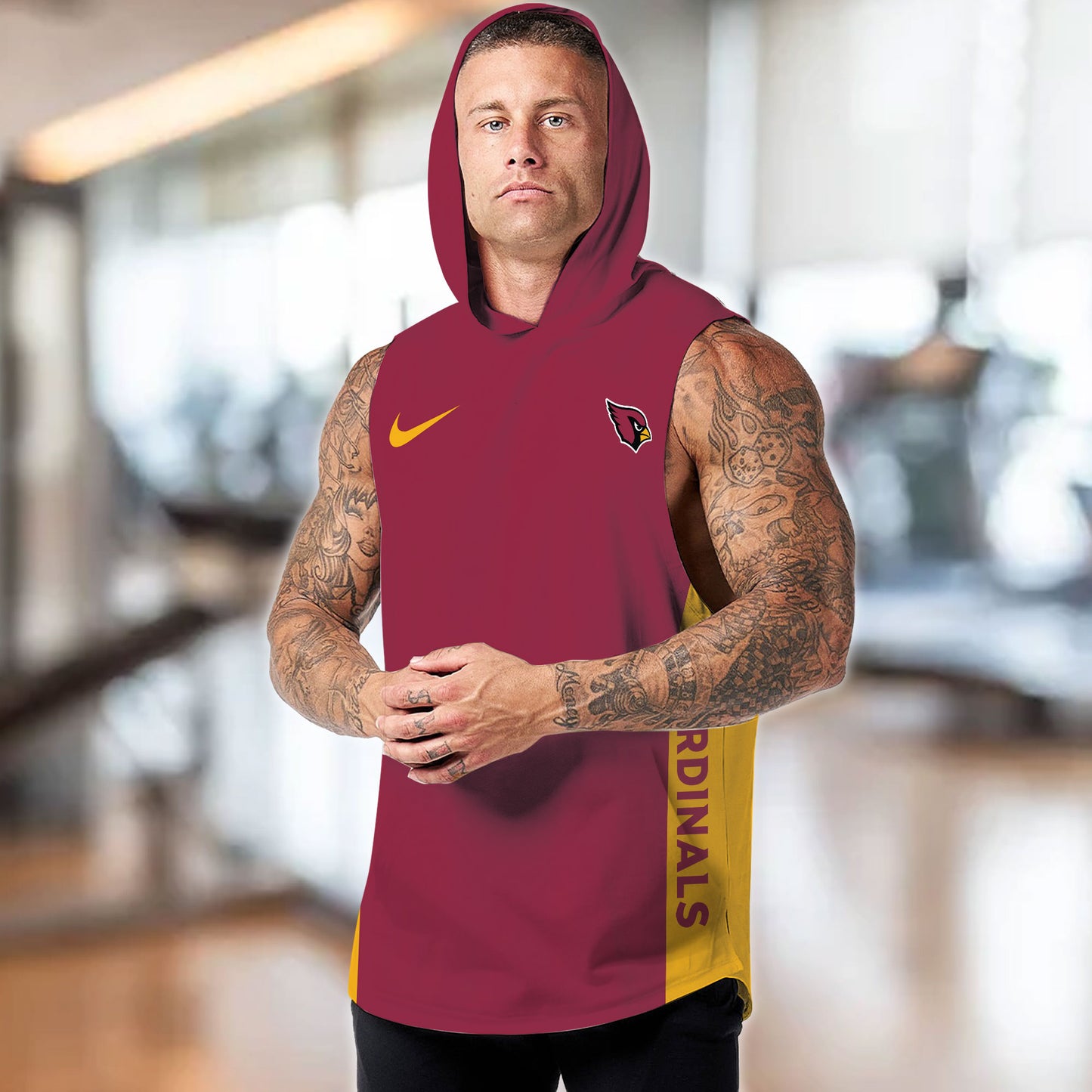 Ariona Cardinals Personalied Men Workout Hooded Tank Top AZBTMHTT000001