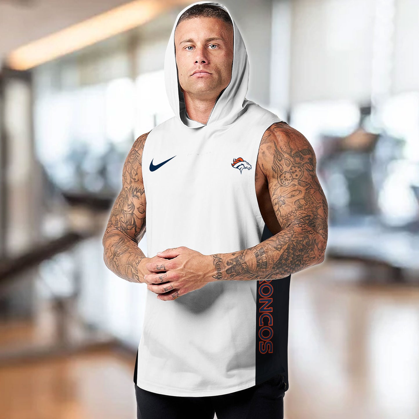 Denver Broncos Personalied Men Workout Hooded Tank Top AZBTMHTT000010