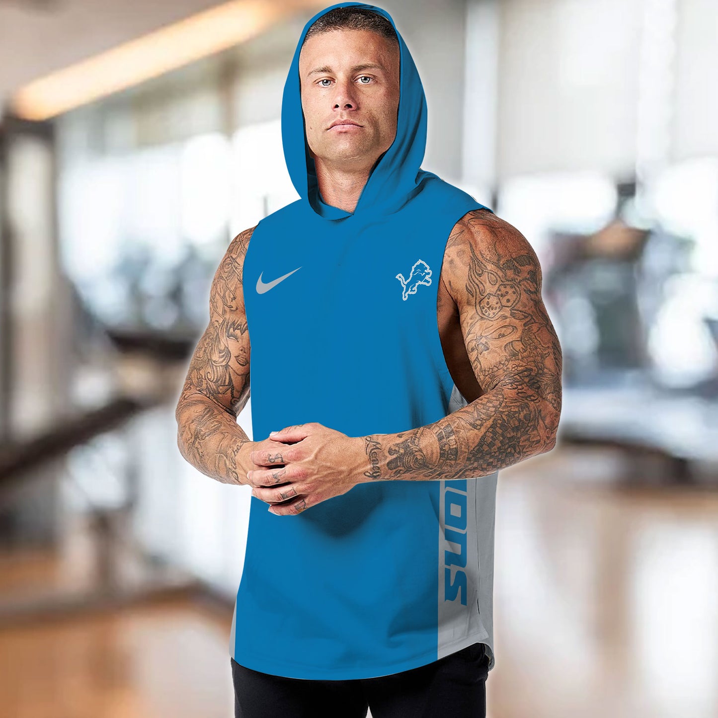 Detroit Lions Personalied Men Workout Hooded Tank Top AZBTMHTT000011
