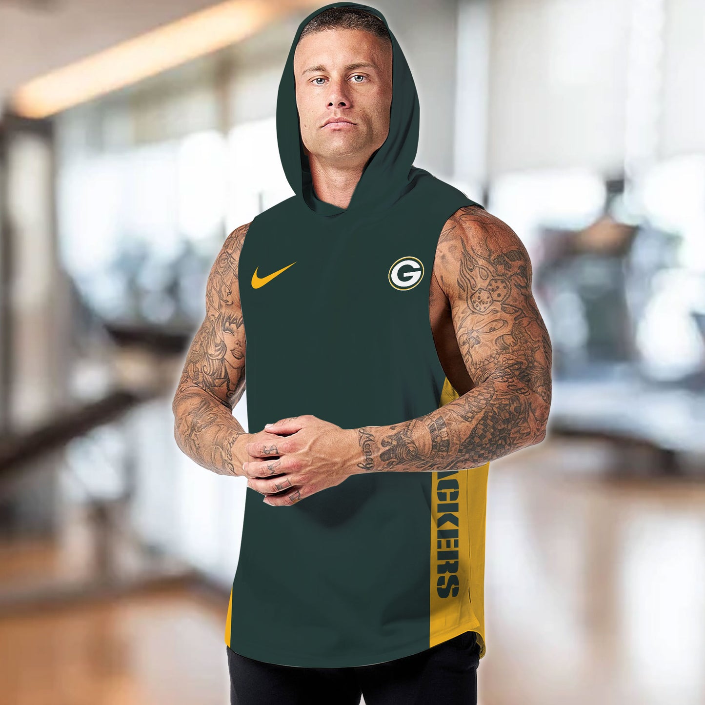 Green Bay Packers Personalied Men Workout Hooded Tank Top AZBTMHTT000012